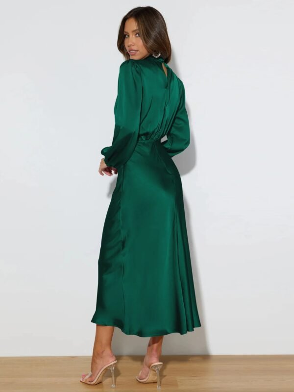 Autumn New High-end Satin Long-sleeved Loose Dress Temperament Elegant Women's Evening Dress - Image 3