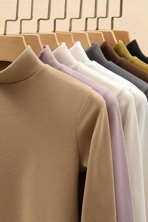 Semi-turtleneck double-sided German velvet bottoming shirt for women's spring and autumn models,thickened warm long-sleeved top