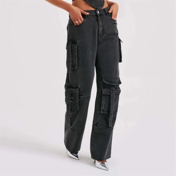 Low-rise Three-dimensional Pocket Splicing Jeans Women's Autumn New Loose Pendant and Thin Trousers - Image 5