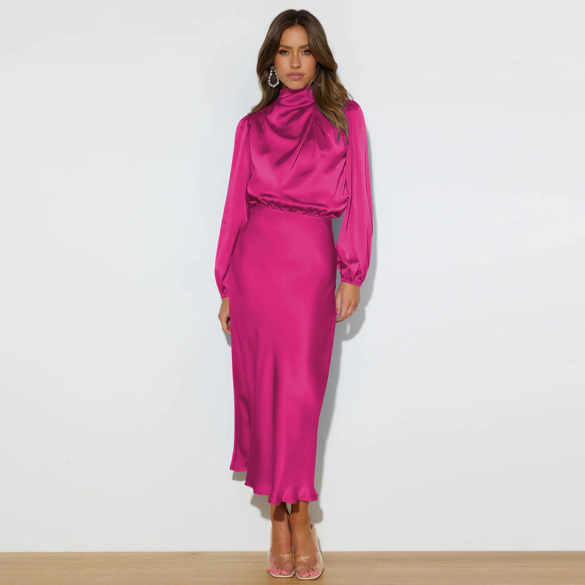 Autumn New High-end Satin Long-sleeved Loose Dress Temperament Elegant Women's Evening Dress 69 S25d4d18c046c431e89070403185168271