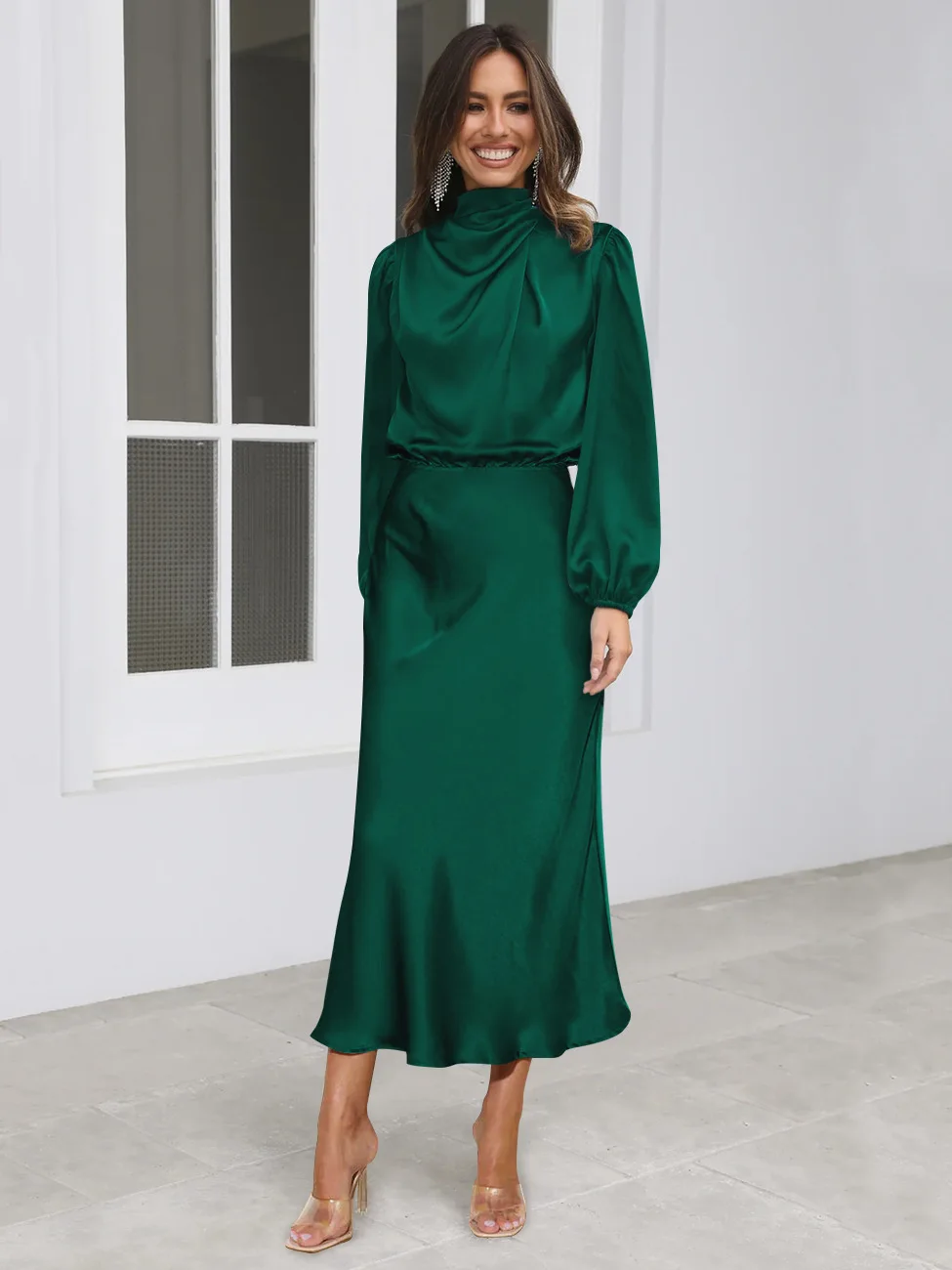 Autumn New High-end Satin Long-sleeved Loose Dress Temperament Elegant Women's Evening Dress 35 S4444b2e49a0e4a6ca7357456ba14879f1