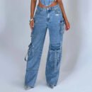 Low-rise Three-dimensional Pocket Splicing Jeans Women's Autumn New Loose Pendant and Thin Trousers