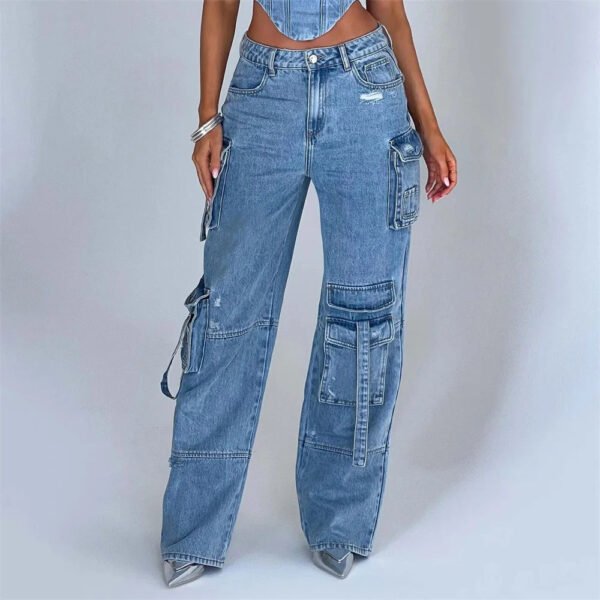 Low-rise Three-dimensional Pocket Splicing Jeans Women's Autumn New Loose Pendant and Thin Trousers - Image 4