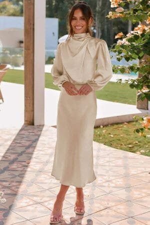 Autumn New High-end Satin Long-sleeved Loose Dress Temperament Elegant Women's Evening Dress