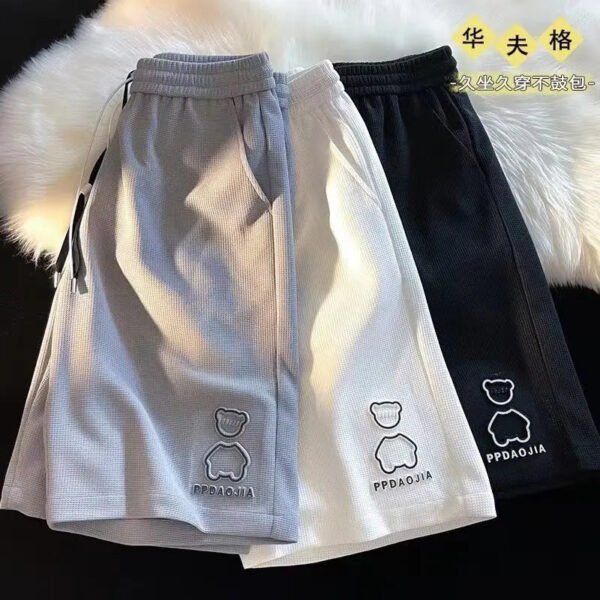 Bear Five-point 6-point Shorts Men's Loose Wide-leg Summer Trendy Brand Waffle Casual Sports Basketball Pants - Image 2