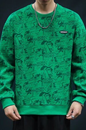 Couple Sweater Men's Loose Autumn and Winter New Design Trendy Brand Full of Printed Tops Men