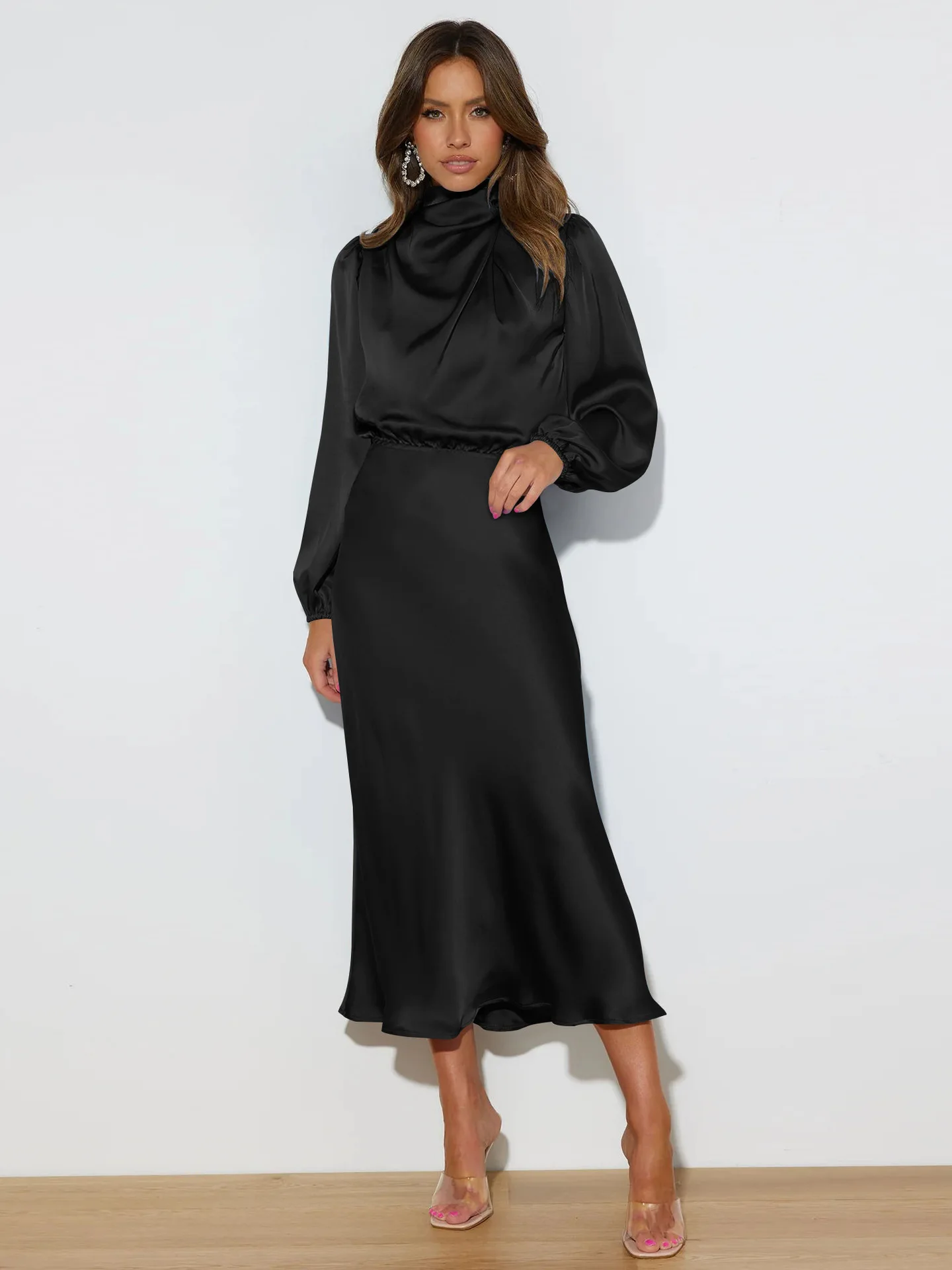 Autumn New High-end Satin Long-sleeved Loose Dress Temperament Elegant Women's Evening Dress 39 S56e4505e6d694ac092d943b669e00682y