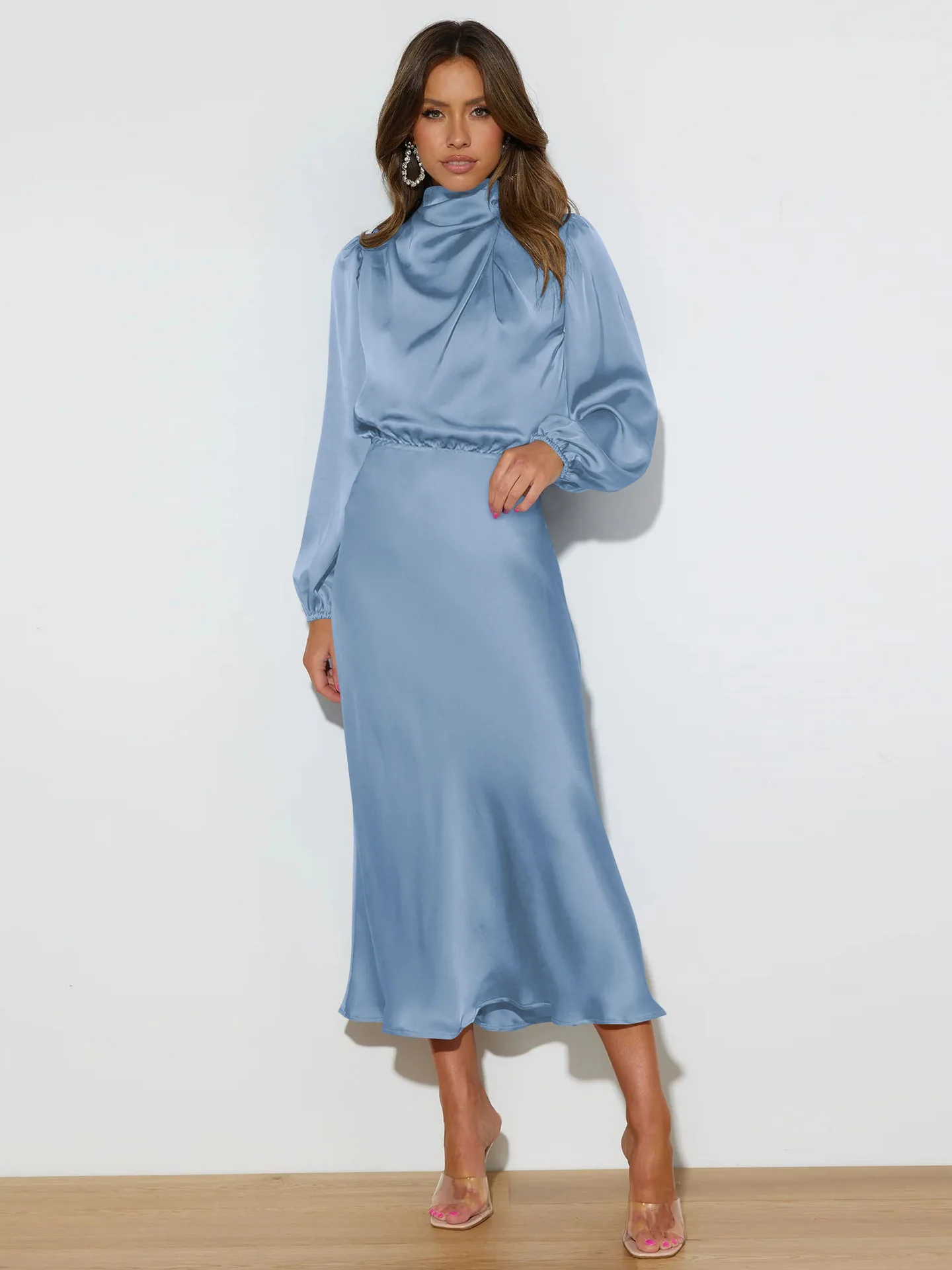 Autumn New High-end Satin Long-sleeved Loose Dress Temperament Elegant Women's Evening Dress 62 S578a7dda77884f578e21e869b488f1887
