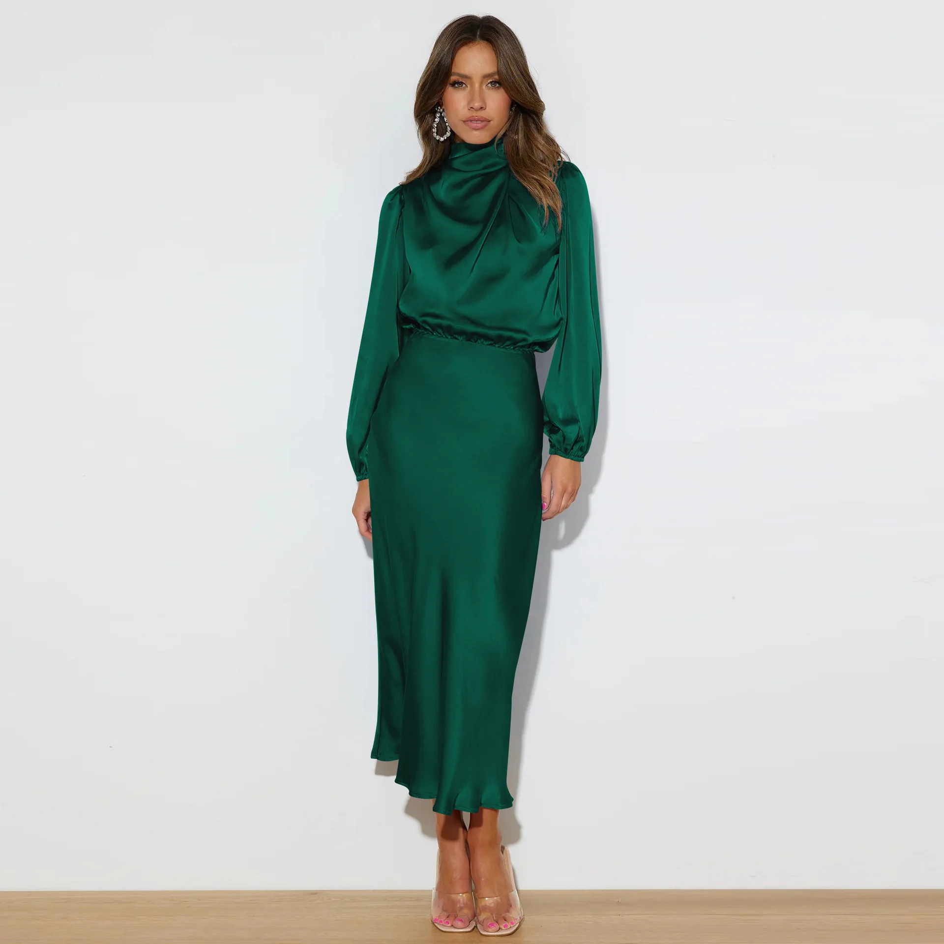 Autumn New High-end Satin Long-sleeved Loose Dress Temperament Elegant Women's Evening Dress 25 S58568ecbec9b4be9835589517ae5dbecl