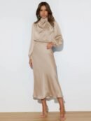 Autumn New High-end Satin Long-sleeved Loose Dress Temperament Elegant Women's Evening Dress