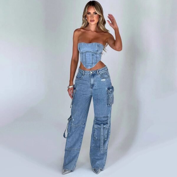 Low-rise Three-dimensional Pocket Splicing Jeans Women's Autumn New Loose Pendant and Thin Trousers - Image 2