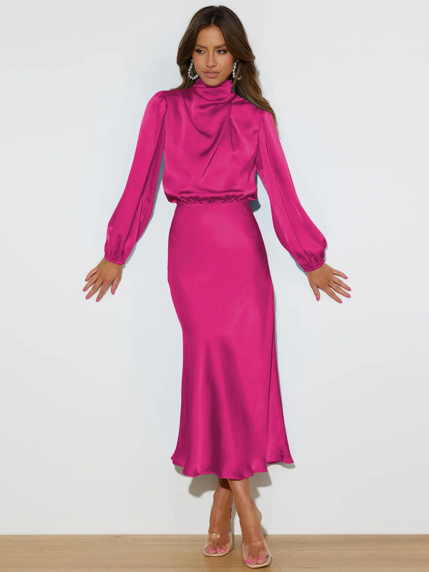Autumn New High-end Satin Long-sleeved Loose Dress Temperament Elegant Women's Evening Dress 70 S8be4ae7c985d4690bf514efe5b75418cw