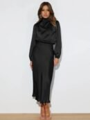 Autumn New High-end Satin Long-sleeved Loose Dress Temperament Elegant Women's Evening Dress