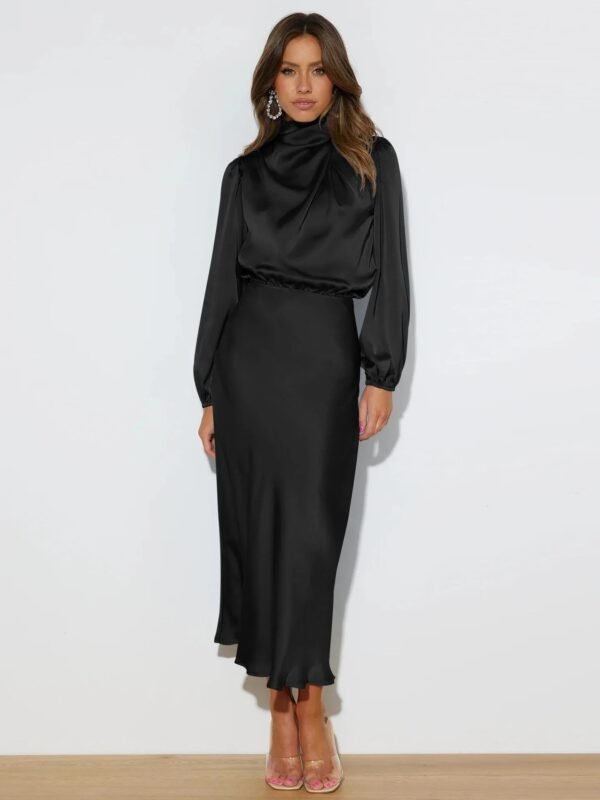 Autumn New High-end Satin Long-sleeved Loose Dress Temperament Elegant Women's Evening Dress - Image 8