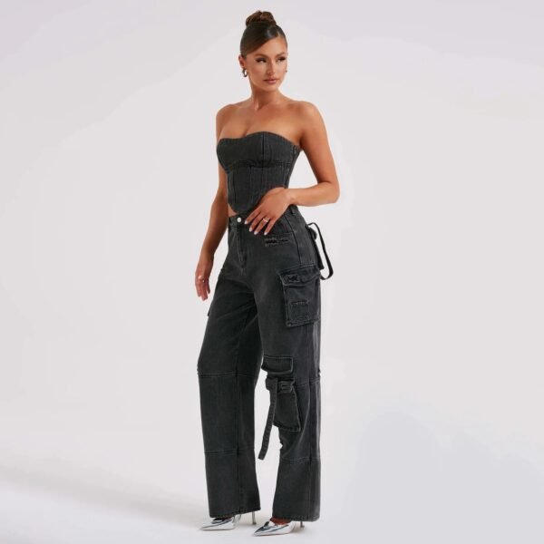 Low-rise Three-dimensional Pocket Splicing Jeans Women's Autumn New Loose Pendant and Thin Trousers - Image 3