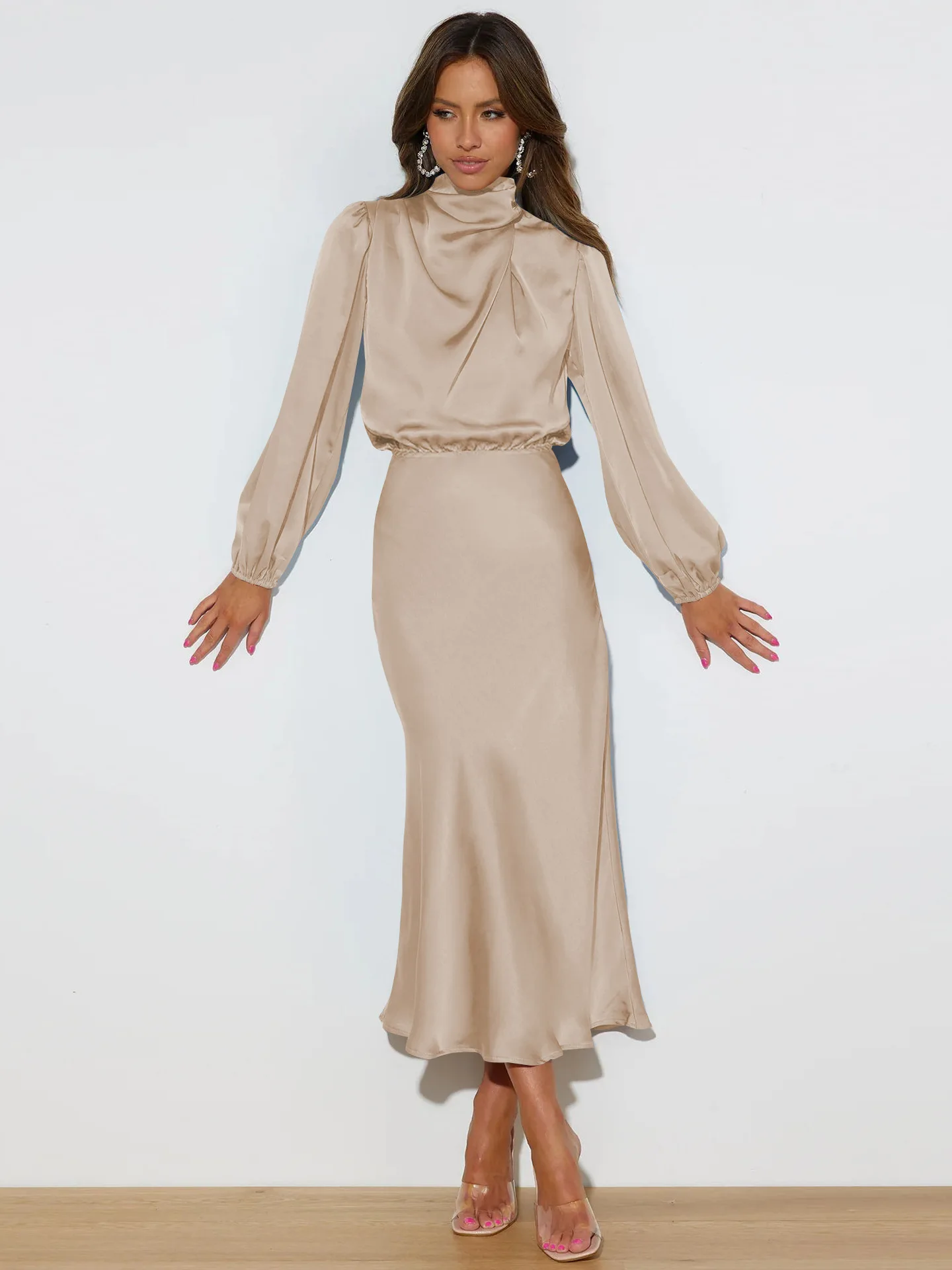 Autumn New High-end Satin Long-sleeved Loose Dress Temperament Elegant Women's Evening Dress 15 Sa8d86fc9de8847cf9c78f3143e72152dZ