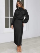 Autumn New High-end Satin Long-sleeved Loose Dress Temperament Elegant Women's Evening Dress