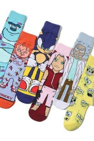Men's Socks Cotton Cartoon Monster College Socks Anime Personality Trend Tube Socks Comic Stockings Women's Socks-5prs