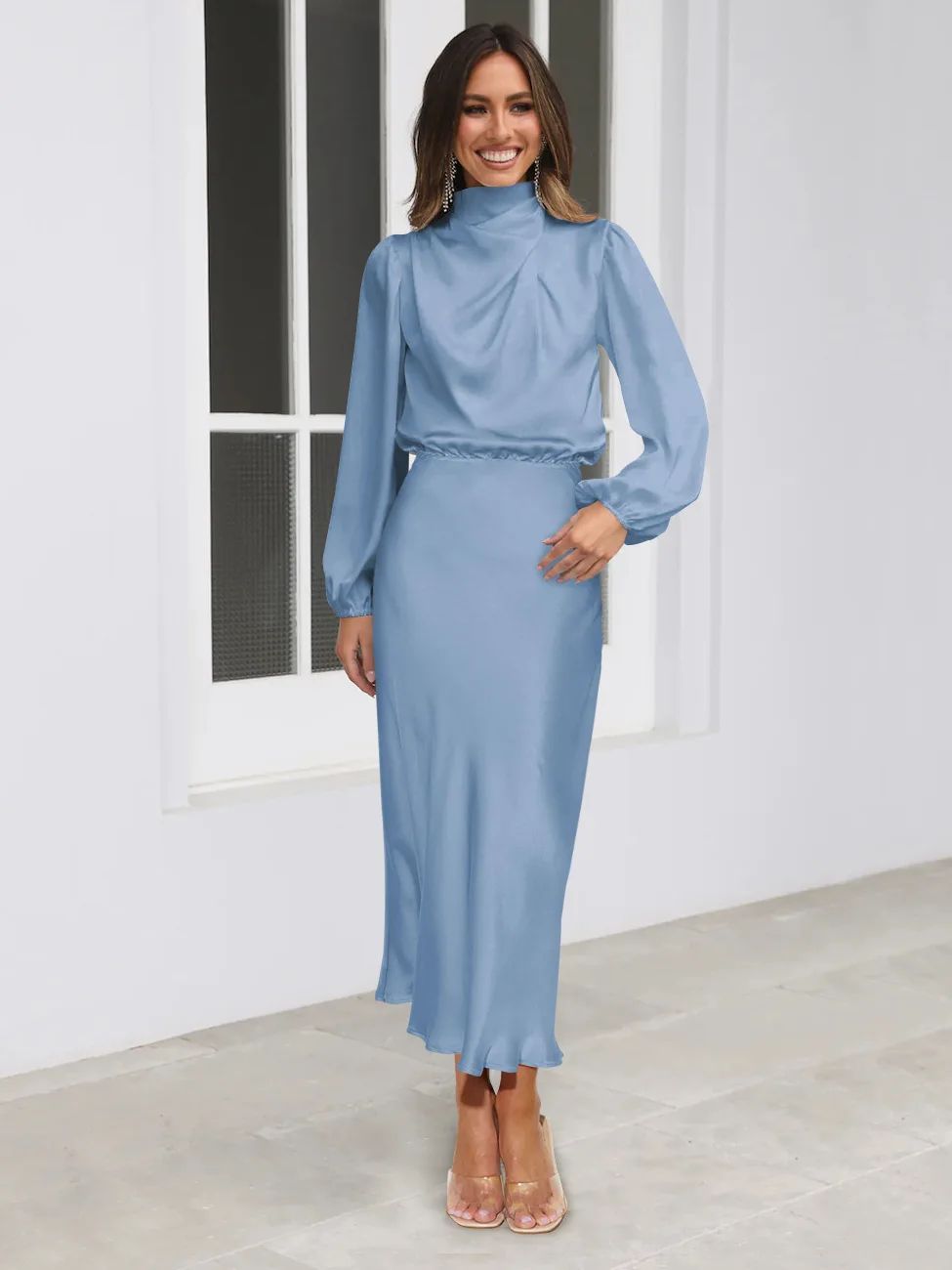 Autumn New High-end Satin Long-sleeved Loose Dress Temperament Elegant Women's Evening Dress 60 Sc99d9dd7776043aa91f5538851190addF