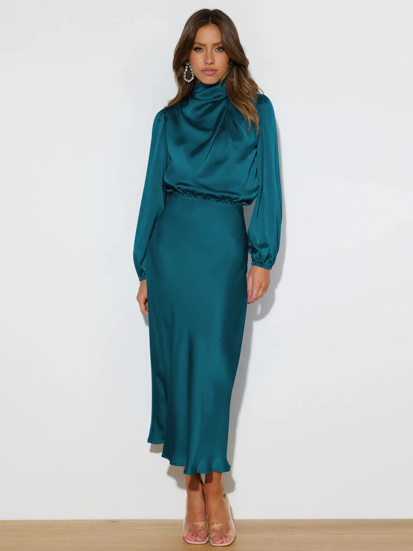 Autumn New High-end Satin Long-sleeved Loose Dress Temperament Elegant Women's Evening Dress 50 Sd2a3104b2293477b9c60194df013e6cdq