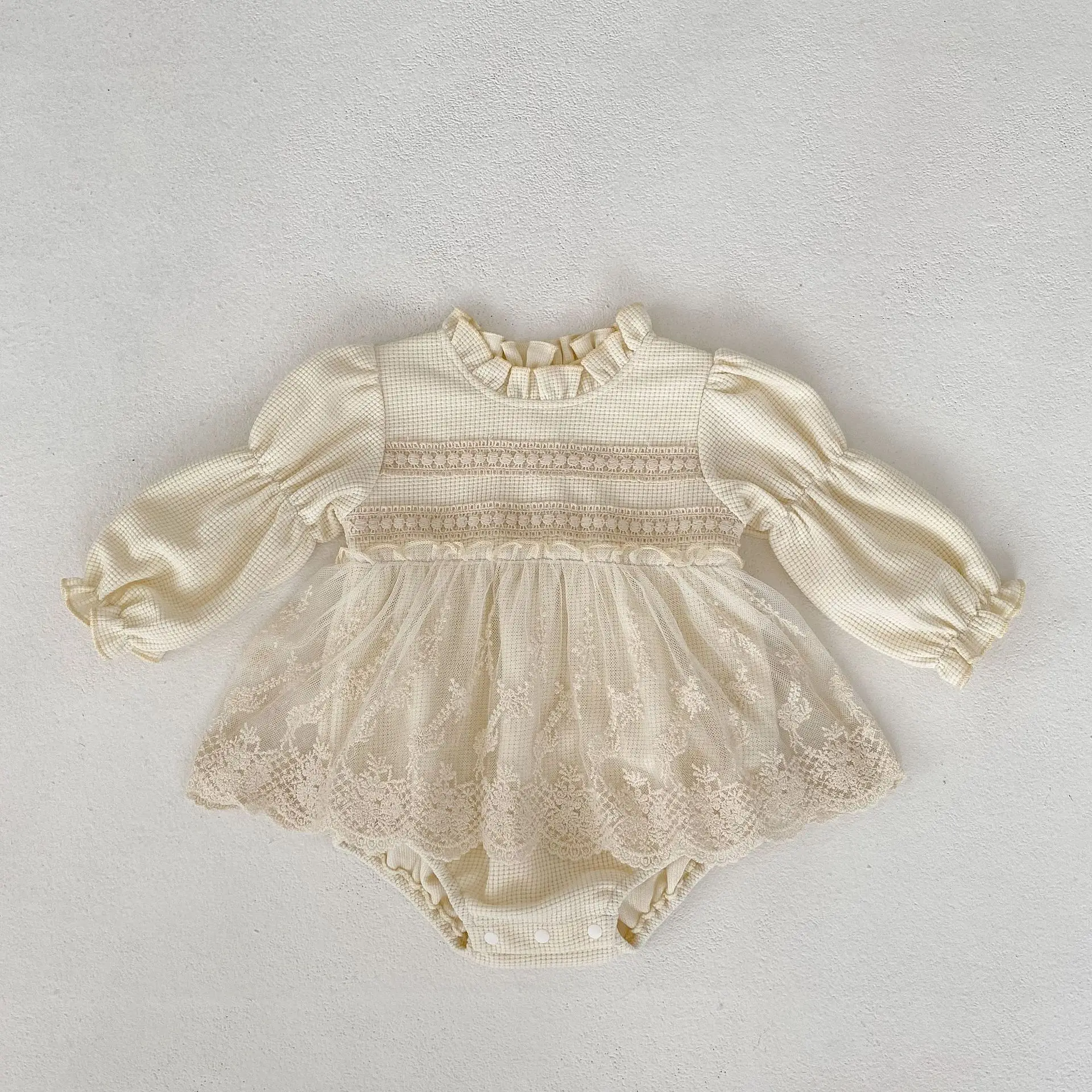 2024 Autumn Infant Baby Girl Waffle Lace Small Skirt Long Sleeve Romper Hat Skirt Fart onesie 14 Sd508da1ccf6a4f6abbca577d7c4a37e2F