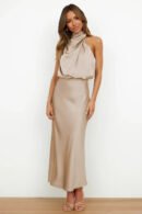 Spring and Summer New High-end Satin Sleeveless Dress Fashion Elegant Celebrity Light Evening Dress