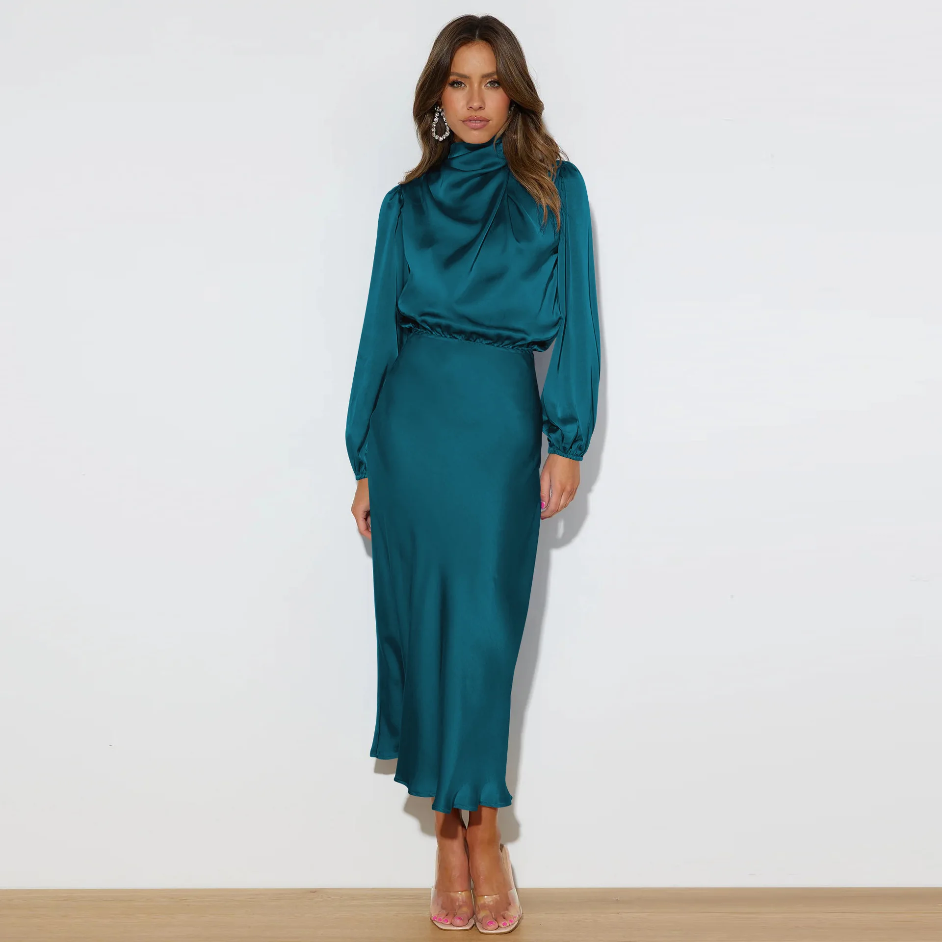 Autumn New High-end Satin Long-sleeved Loose Dress Temperament Elegant Women's Evening Dress 47 Se611f297fa604df6acba4d32a87169d3G