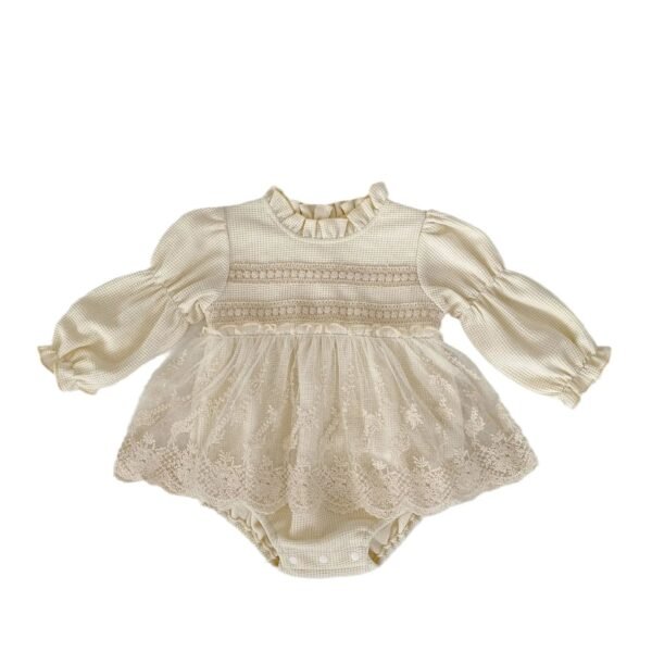 2024 Autumn Infant Baby Girl Waffle Lace Small Skirt Long Sleeve Romper Hat Skirt Fart onesie - Image 5