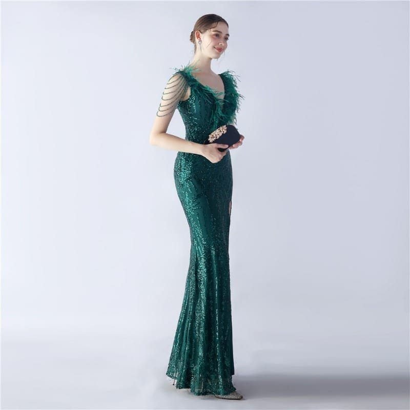 Luxe Feather & Sequin Maxi Gown | Heavy Beadwork 46 103A2565.jpg
