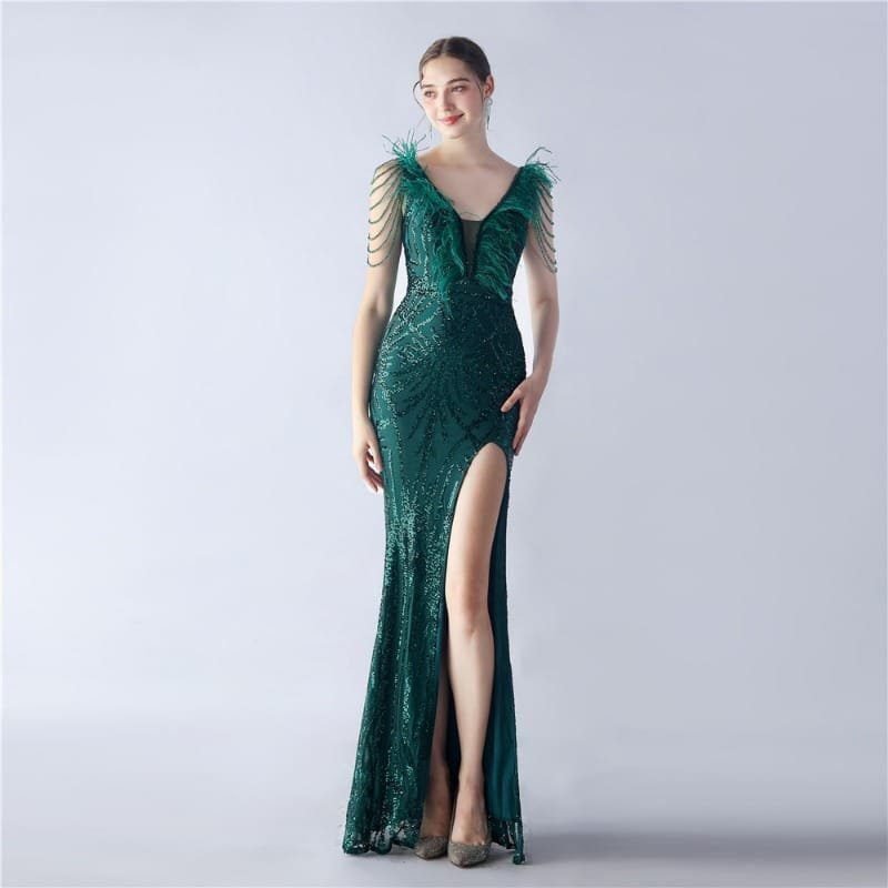 Luxe Feather & Sequin Maxi Gown | Heavy Beadwork 44 103A2550.jpg