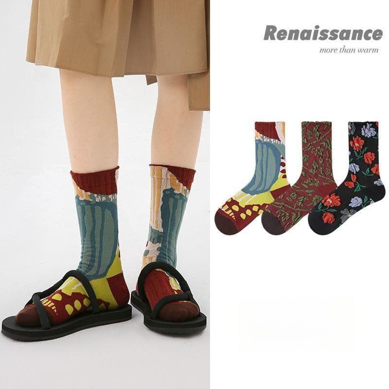 Vintage Renaissance Women’s/Kids’ Thermal Socks - Retro Combed Cotton, Fall-Winter Trendy Design-3PRS 2 Vintage Renaissance Women’s/Kids’ Thermal Socks - Retro Combed Cotton, Fall-Winter Trendy Design-3PRS - Image 2
