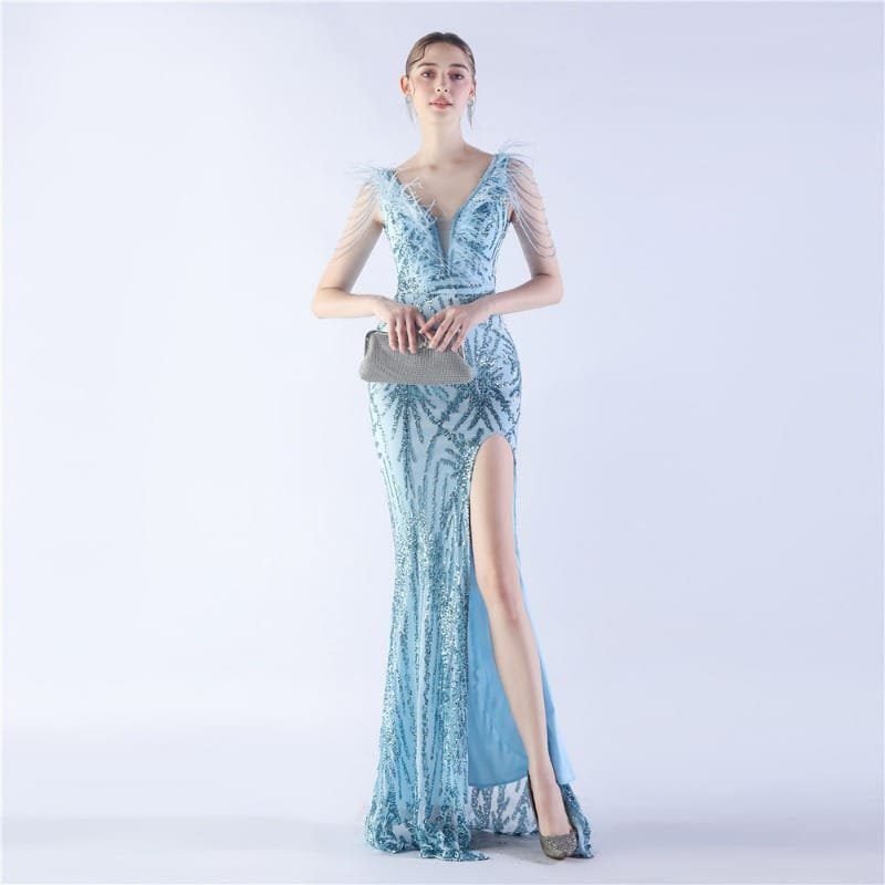 Luxe Feather & Sequin Maxi Gown | Heavy Beadwork 83 103A2770.jpg