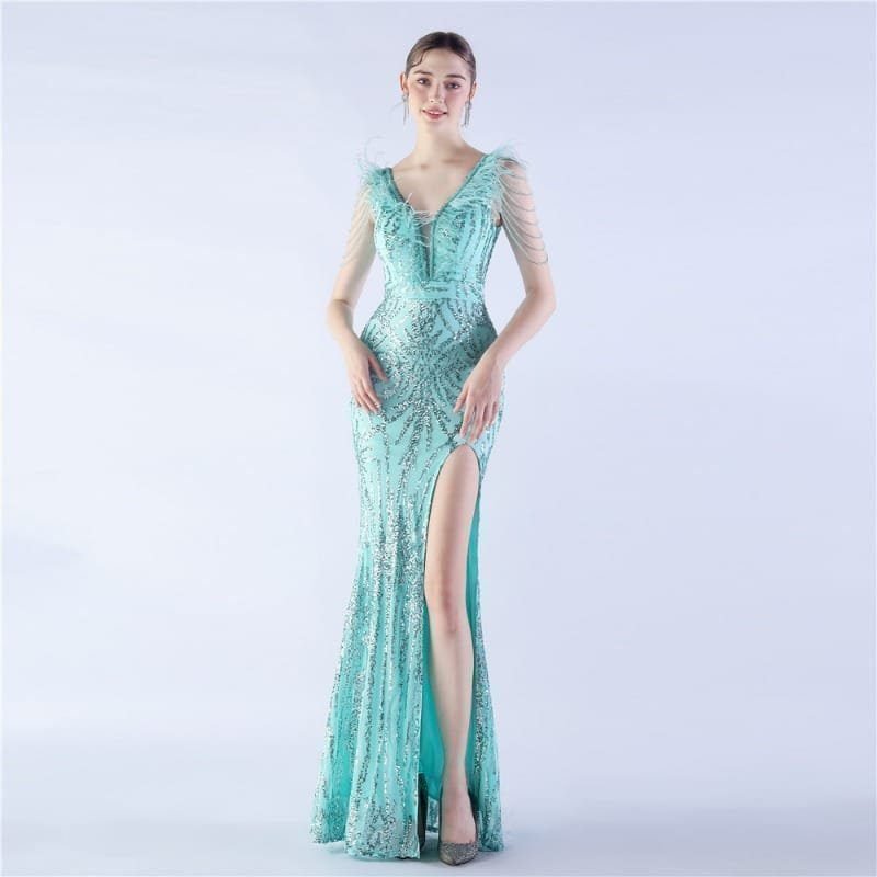 Luxe Feather & Sequin Maxi Gown | Heavy Beadwork 98 103A2839.jpg