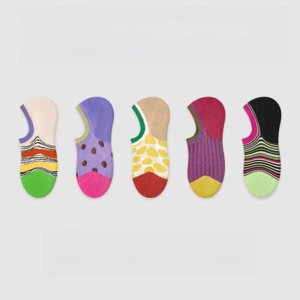 Women’s Vintage Polka Dot Boat Socks | Japanese Kawaii Contrast | Non-Slip Lightweight Summer Ankle Socks-5Prs - Image 6