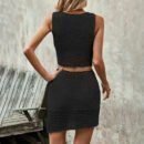 Spring Summer Fashion: Women's V-Neck Tank Top and Half Skirt Set in Solid Colors