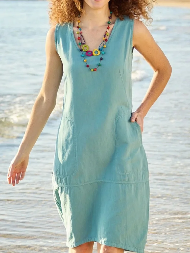 2024 Summer Fashion: Cotton and Linen U-Neck Women Dress in Solid Color - Perfect for Adventures! 10 kf S07ca430464c946498bf17dbed1195416E