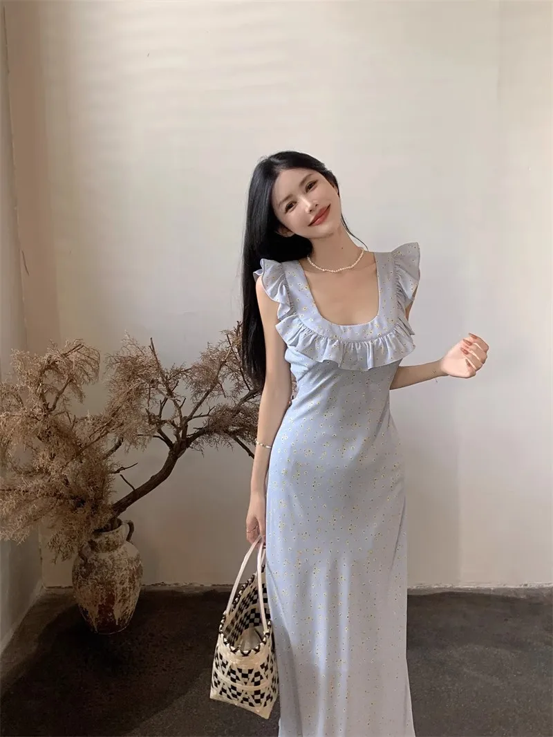 French romantic gentle small flying sleeves blue floral dress children's summer 2024 new seaside vacation dress 18 kf S0d89188be8d34f8e960d0e568e190903u
