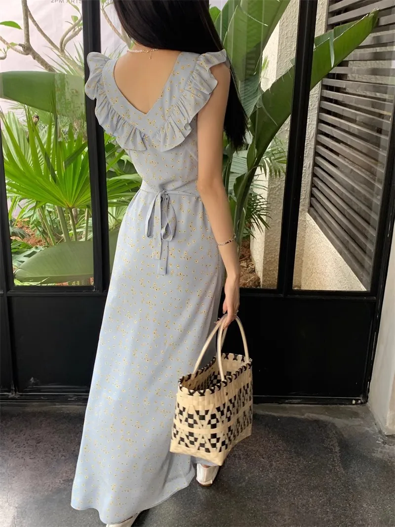 French romantic gentle small flying sleeves blue floral dress children's summer 2024 new seaside vacation dress 15 kf S0eeabccb87364d839a1f5dea6731a9863