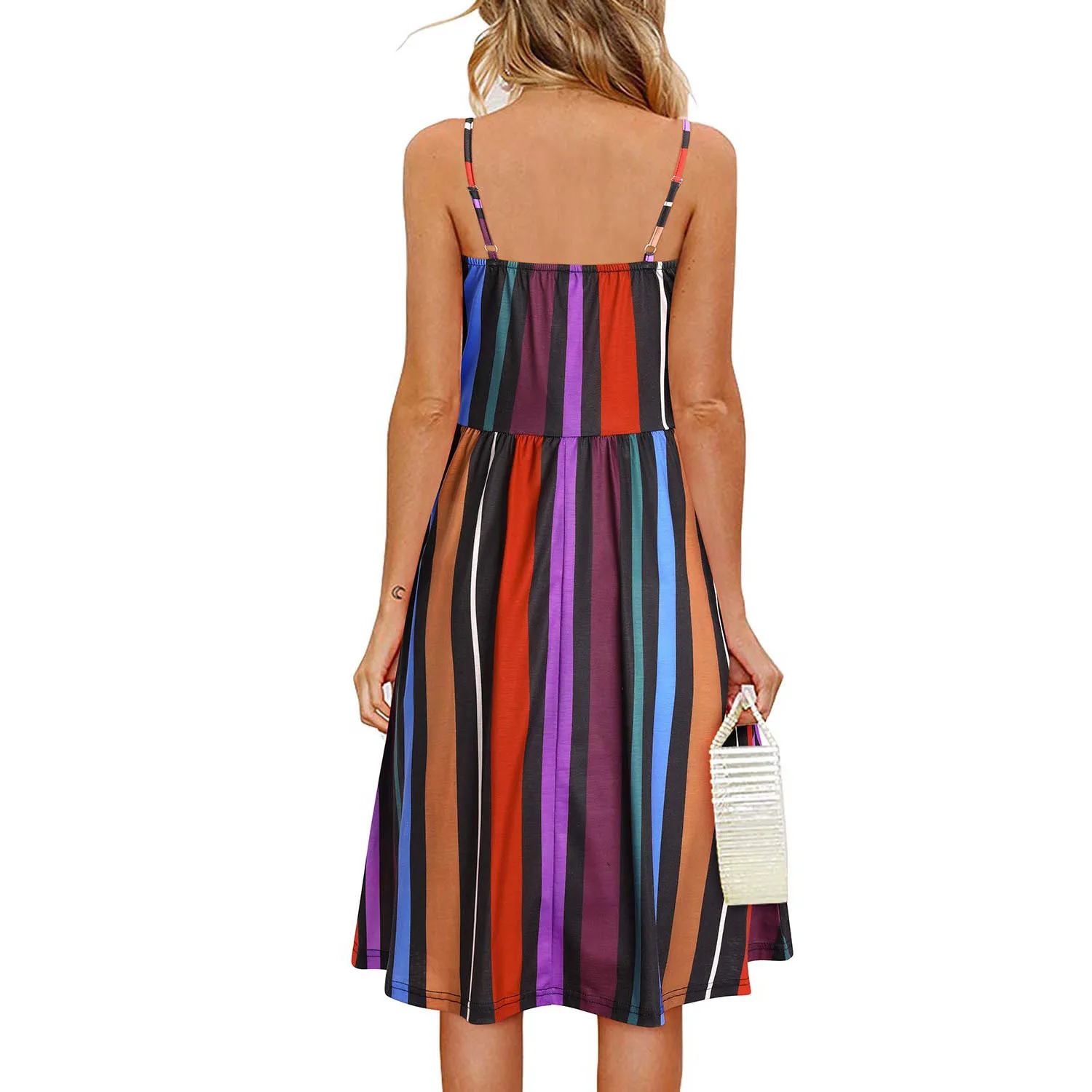 Get Ready for Summer 2024 with Our Stylish Printed Suspender Dress for Women - Slim Fit, Mid Length, and V-neck! 8 undefined