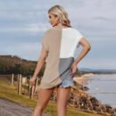 2024 Summer V-neck Cap Sleeve Knit T-shirt Women's: Loose & Casual