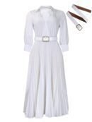 Spring New Women's Solid Color Large Size Loose Fit White Vintage Dress - Stylish and Comfortable Fashion Choice