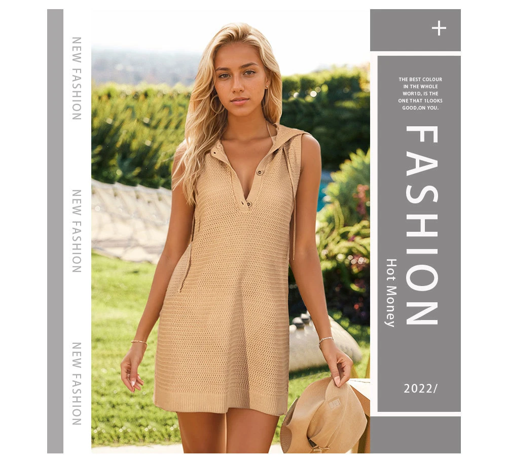 Stay Stylish and Cool with Our Summer Fashion V-Neck Sleeveless Hooded Women's Vest Dress - Perfect for Any Occasion! 7 kf S2877d08d74644d3c8369158c6851f92cQ