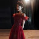 Summer Bridal Wedding Dress Red Shoulder Banquet Dress Long Feather Fairy Skinny