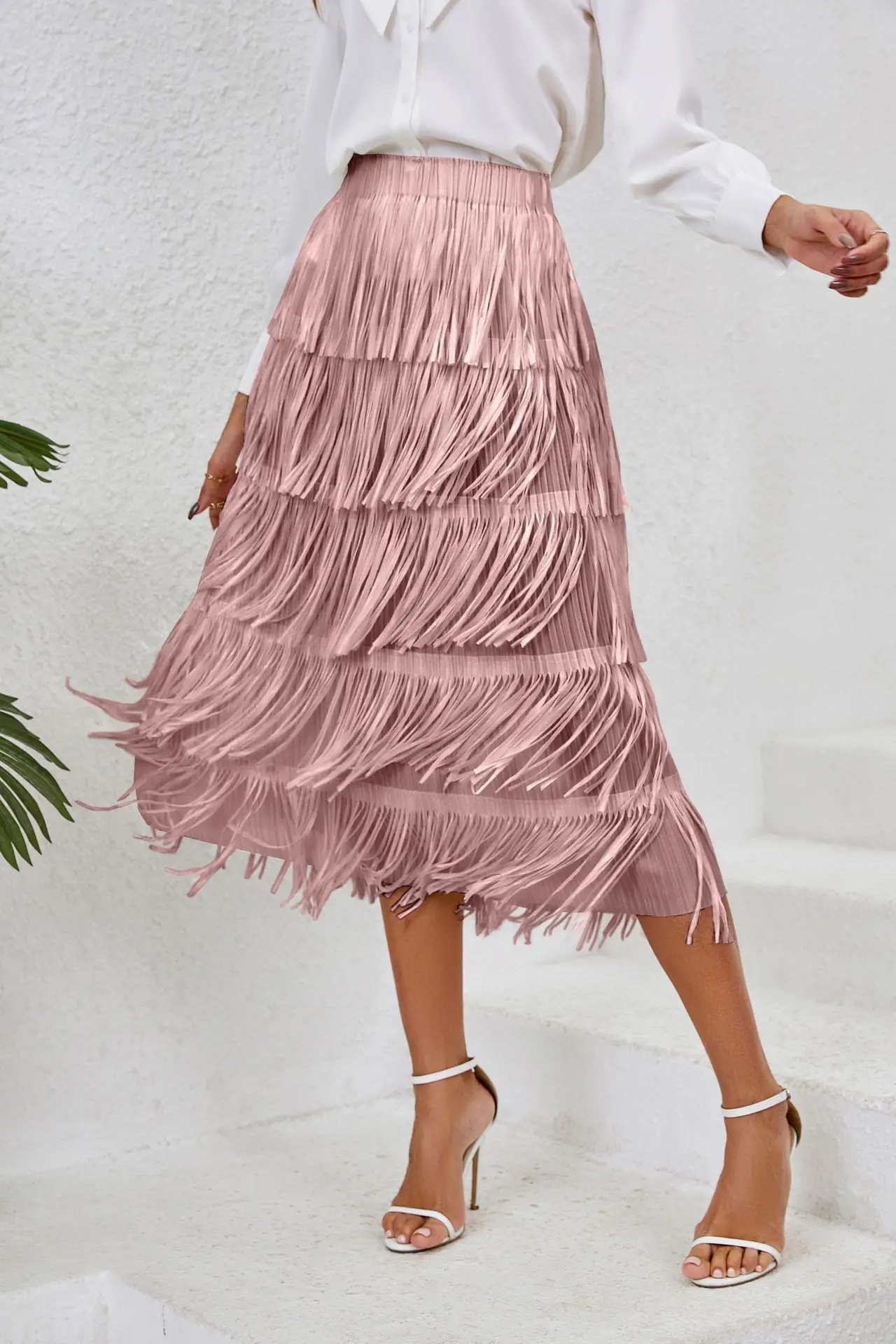 2024 Spring/Summer Women's Fringe Half Skirt: Chic Mid-Length Elastic Waist Style 16 kf S2c7cfce2583245f08f21af5b73e8cae6R