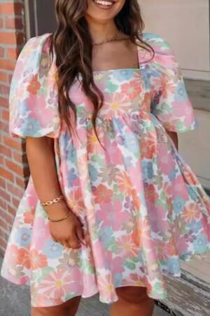 Summer Fashion: Elevate Your Style with Women's Floral Print Square Neck Puff Sleeve Dress - Princess Vibes!