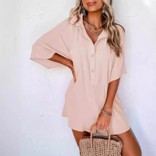 2024 Summer Women's Shirt Jumpsuit: Comfortable, Loose Fit with Split Sleeves and Pocket Detail - Image 6