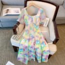 Rainbow Tie Dyed Skirt Summer Dress for Thick Lady Large Women - High End, Elegant, and Slim