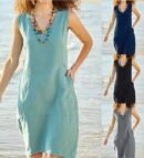2024 Summer Fashion: Cotton and Linen U-Neck Women Dress in Solid Color - Perfect for Adventures!