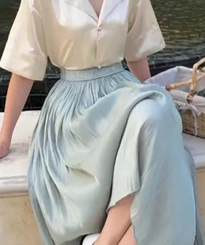 Upgrade Your Wardrobe with Our Spring and Autumn Half Length Pleated Skirt - Featuring Pearlescent Fabric and Elegant Pleats! 17 kf S341f5e6beea34c68a19fccb96b5b6155R