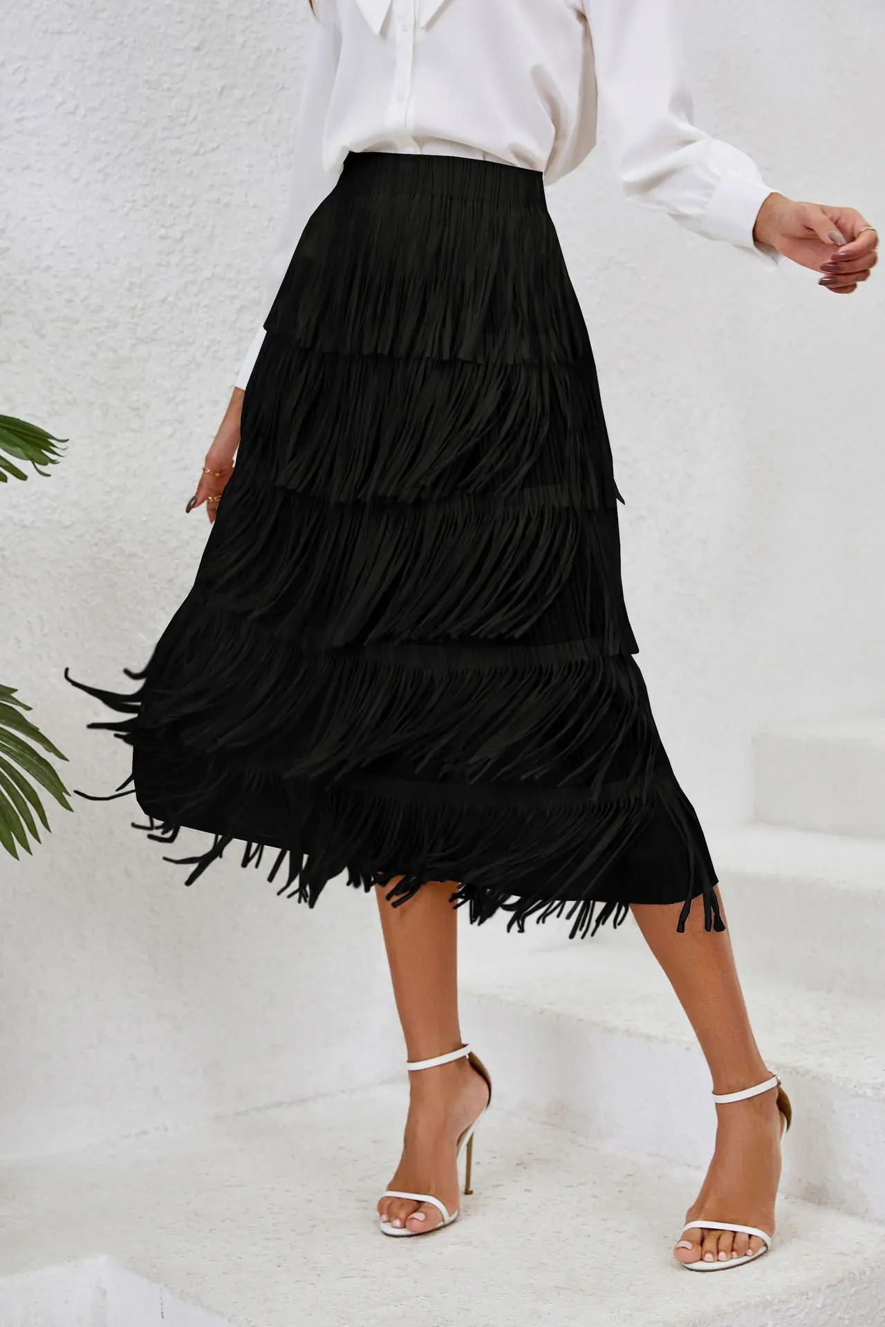 2024 Spring/Summer Women's Fringe Half Skirt: Chic Mid-Length Elastic Waist Style 18 kf S364c8fecb3c644199f81b90af62246e8Y